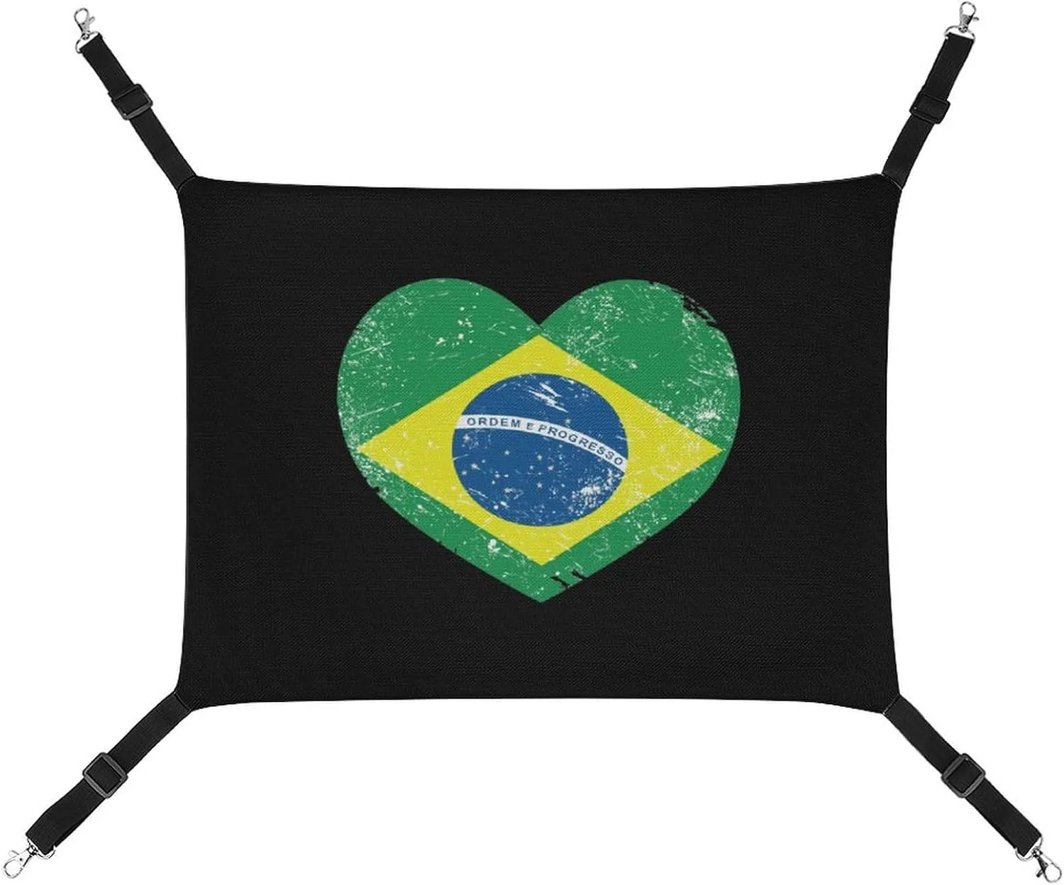 Brazil Retro Heart Shaped Flag Cat Hanging Hammock Soft Breathable Pet Cage Dog Hammock with Adjustable Straps and Metal Hooks