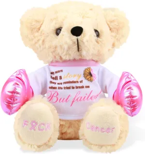Breast Cancer Awareness Stuffed Bear Plush – 8" Fuck Cancer Teddy Bear Stuffed Animal Toy with Pink Boxing Gloves, Breast Cancer Comfort Gifts for Women, Inspirational Gift For Cancer Warrior Fighter