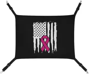 Breast Cancer Awareness USA Flag Cat Hanging Hammock Soft Breathable Pet Cage Dog Hammock with Adjustable Straps and Metal Hooks, style, 202403255