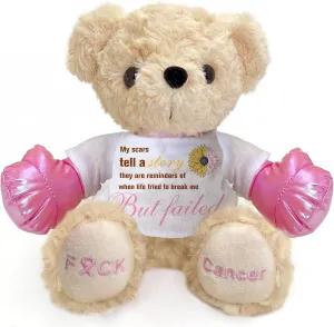 Breast Cancer Survivor Bear Gifts for Women, 8" Inspirational Plush with Pink Boxing Gloves , Cancer Survivor Gift of Hope, Soft Gifts for Cancer Survivors, Comfort Breast Cancer Warrior Fighter