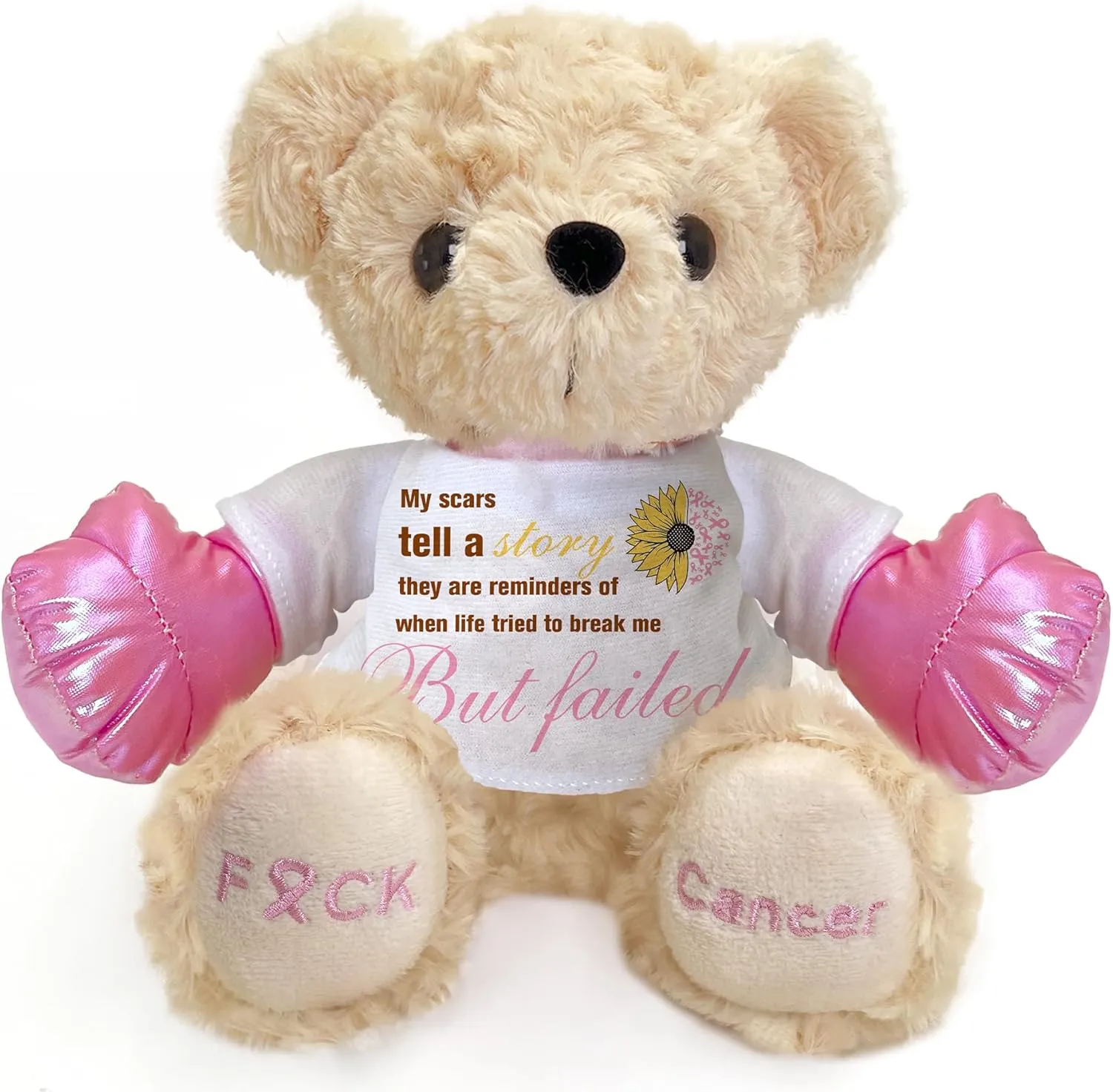 Breast Cancer Survivor Bear Gifts for Women, 8" Inspirational Plush with Pink Boxing Gloves , Cancer Survivor Gift of Hope, Soft Gifts for Cancer Survivors, Comfort Breast Cancer Warrior Fighter
