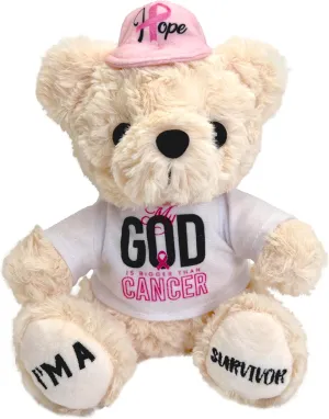 Breast Cancer Survivor Teddy Bear Stuffed Animal – Breast Cancer Gifts for Women, 8" Breast Cancer Awareness Stuffed Bear Plush Toy with Pink Ribbon Hat, Breast Cancer Comfort Gifts | I'm a Survivor