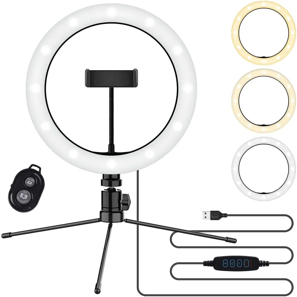 Bright Selfie Ring Tri-Color Light Compatible with Your Alcatel OneTouch Mâ€™Pop 10 Inch with Remote for Live Stream/Makeup/YouTube/TikTok/Video/Filming (Dimmable/Adjustable)