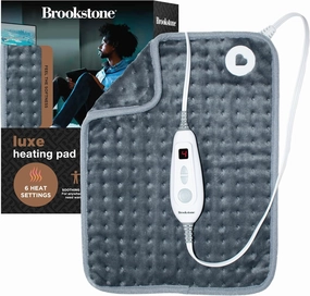 Brookstone Luxe Portable Heating Pad - Super Soft Plush, 6 Heat Settings, Machine Washable, Easy-to-Use Controller, 16'' x 12'' for Pain Relief, Period Cramps, Warmth (Charcoal)