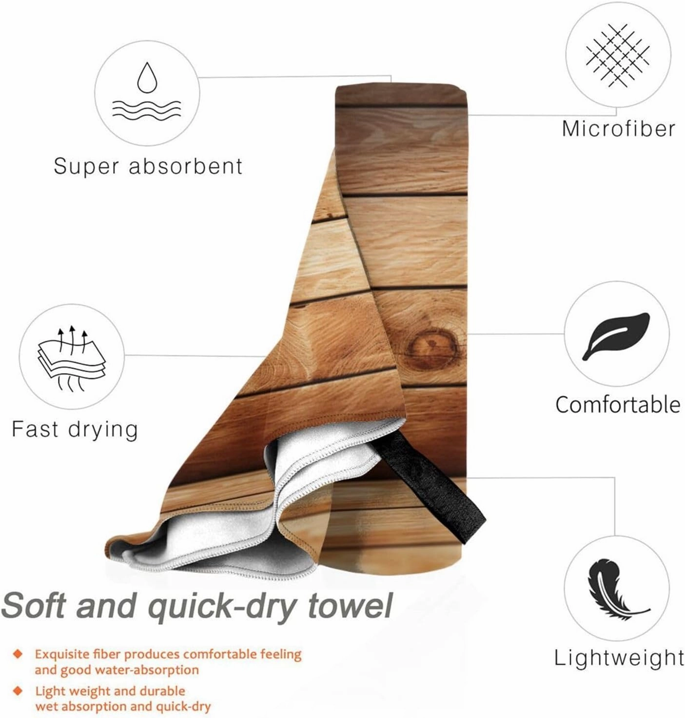 Brown Wooden Premium Compact Microfiber Travel Towel-Featherlight & Quick Dry,Sand-Resistant Beach Towel for Swimming,Camping,Vacation Essentials with Carry Pouch