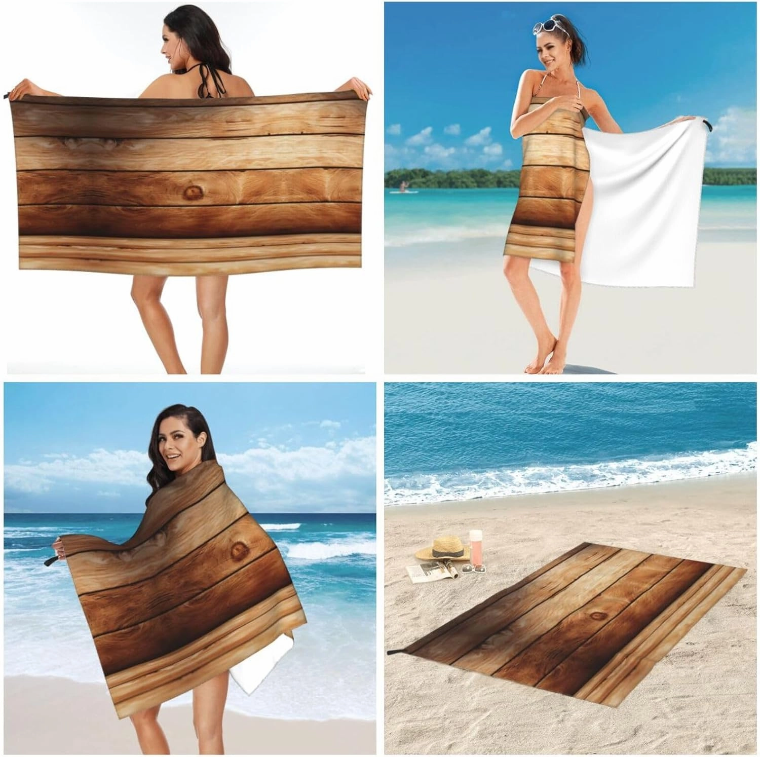 Brown Wooden Premium Compact Microfiber Travel Towel-Featherlight & Quick Dry,Sand-Resistant Beach Towel for Swimming,Camping,Vacation Essentials with Carry Pouch
