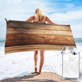 Brown Wooden Premium Compact Microfiber Travel Towel-Featherlight & Quick Dry,Sand-Resistant Beach Towel for Swimming,Camping,Vacation Essentials with Carry Pouch