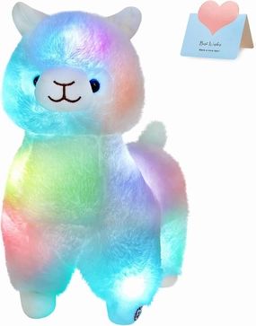 BSTAOFY 13.5'' Light up Alpaca Stuffed Animals LED White Llama Soft Plush Toy with Colorful Night Lights Glow Bedtime Pal Gift for Toddler Kids on Birthday Holiday