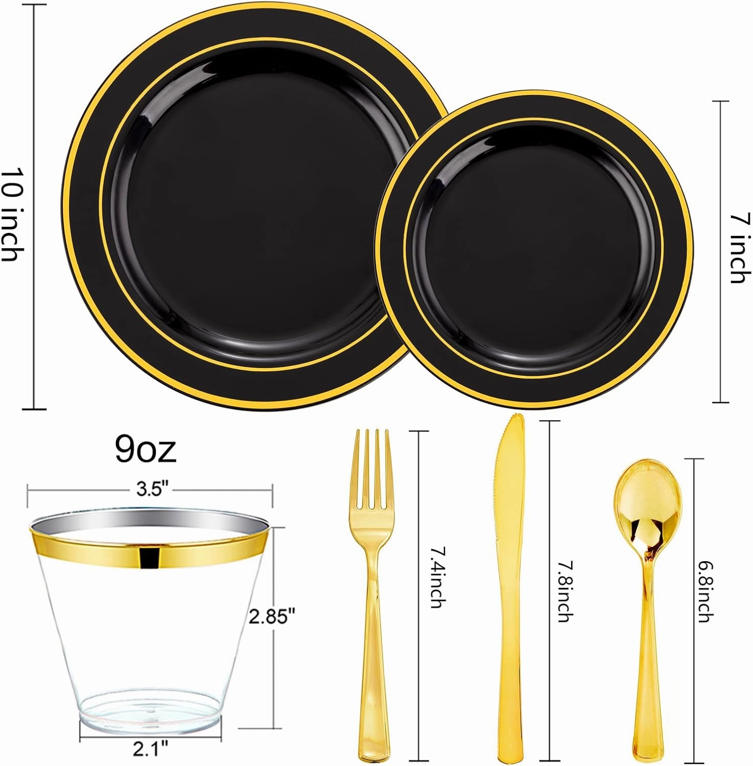 bUCLA 150 Pieces Black and Gold Disposable Dinnerware Set - 25 Guests Black Gold Plastic Plates Include 25 Dinner & 25 Dessert Plates, 25 Spoons, 25 Forks, 25 Knives, 25 Cups for Party