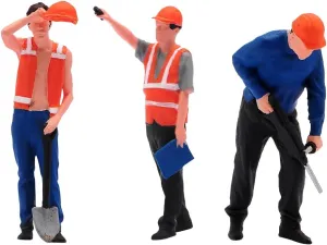 Building Site Craftsmen Figurines 3 Persons Team Set, Realistic Construction Worker Miniatures Figurine for Model Enthusiasts Dioramas (1/64 Panited A1)