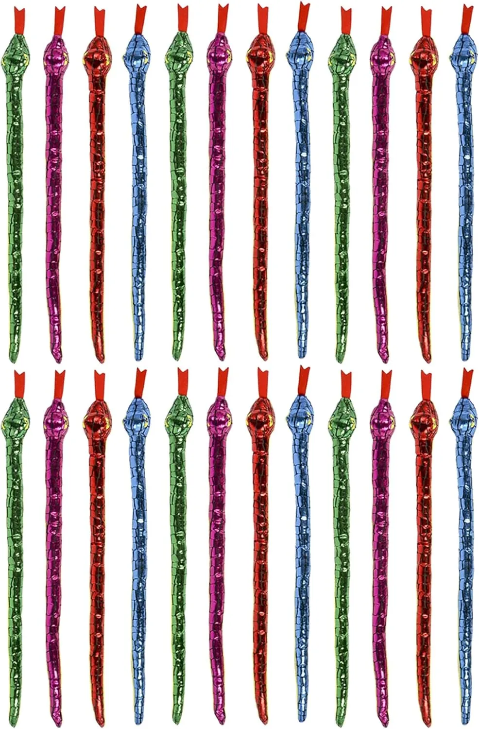 BULK - Set of 24 Plush Snake 15" with Shiny Foil Metallic Look - Stuffed Sensory Fidget Toy - Cheap Carnival Prize Party Favors - Adorable Plushie Prize Party Favor-Soft Reptile Stuffie (2 DOZEN)