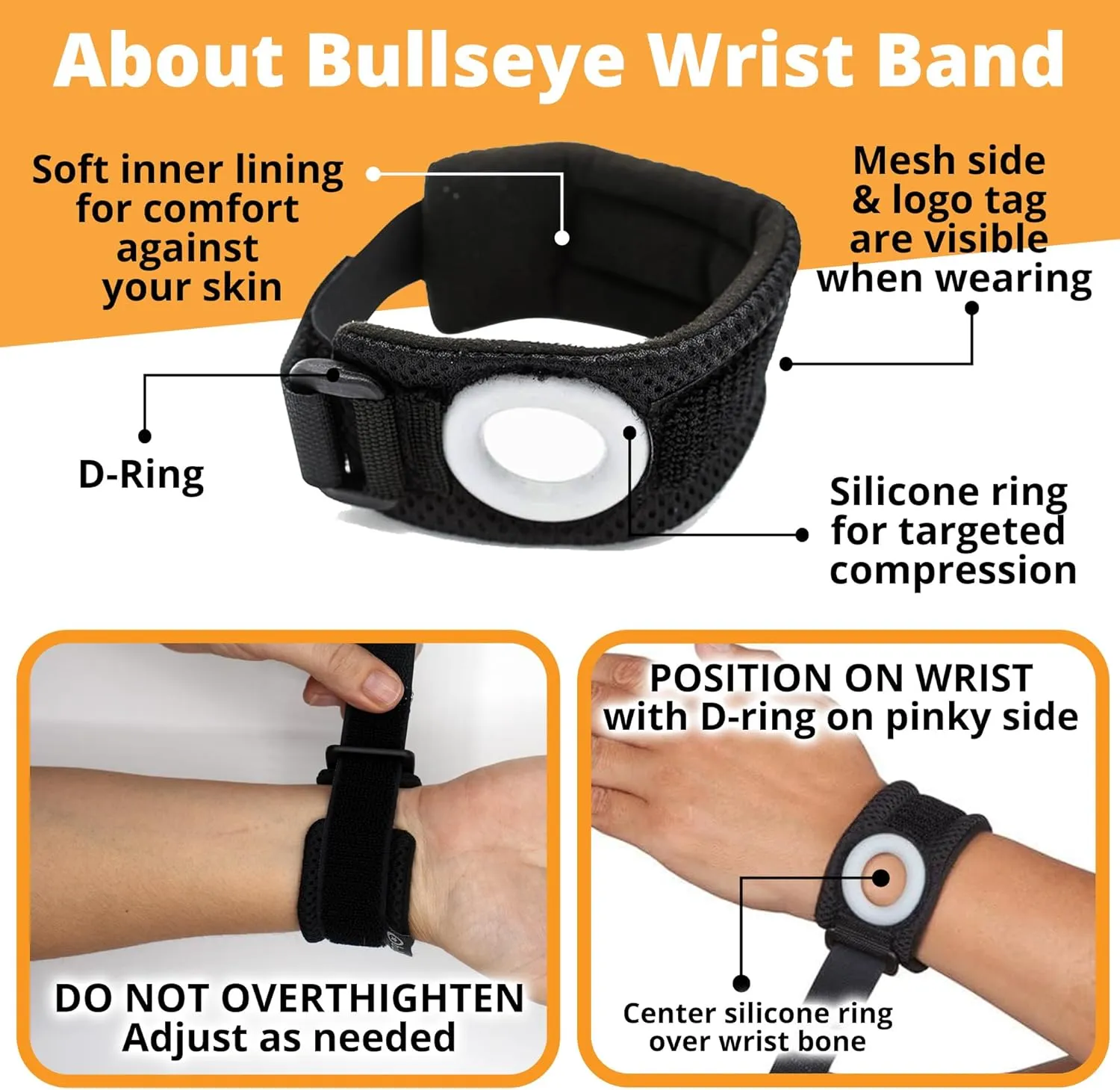 BULLSEYE Wrist Band with Silicone Ring for Pinky and Ulnar Sided Wrist Pain, and DRUJ Instability - Repetitive Use Injury & Stabilizer for TFCC Tear Recovery - Size S/M (14-18 cm)