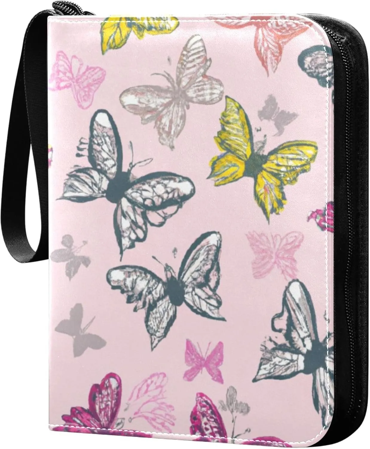 Burbuja Colorful Butterflies Card Binder, 4 Pockets Trading Card Binder, Portable Card Albums Fits 400 Cards with 50 Removable Sleeves for Sport Cards Game Cards