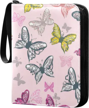 Burbuja Colorful Butterflies Card Binder, 4 Pockets Trading Card Binder, Portable Card Albums Fits 400 Cards with 50 Removable Sleeves for Sport Cards Game Cards