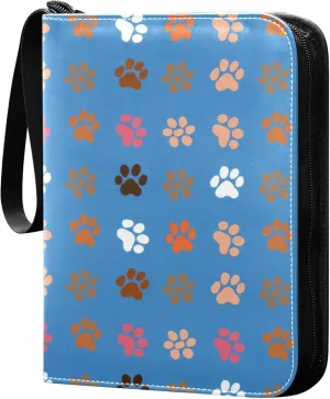 Burbuja Colorful Paw Prints Card Binder, 4 Pockets Trading Card Binder, Portable Card Albums Fits 400 Cards with 50 Removable Sleeves for Sport Cards Game Cards