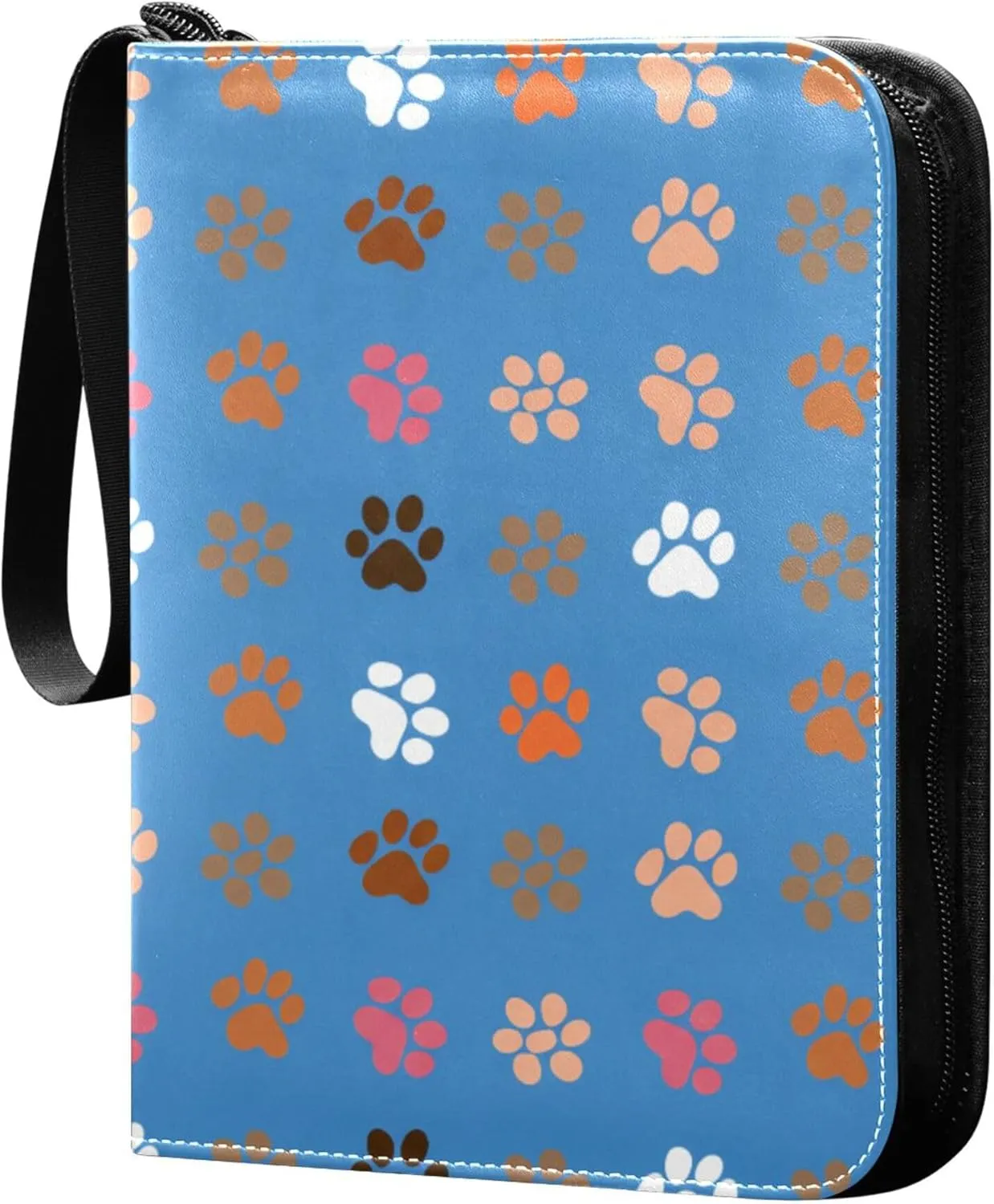 Burbuja Colorful Paw Prints Card Binder, 4 Pockets Trading Card Binder, Portable Card Albums Fits 400 Cards with 50 Removable Sleeves for Sport Cards Game Cards