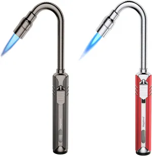 Butane Lighter Torch Long Lighter Refillable Jet Lighter Windproof Lighter with Visual Fuel Window Flexible Neck Lighter for Grill Fireplace Stove Camping Kitchen (No Butane Included)