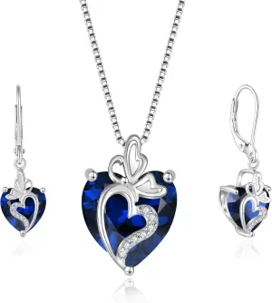 Butterfly Jewelry Set for Women 925 Sterling Silver Sapphire Necklace and Earrings Set September Birthstone Jewellery Gifts for Her