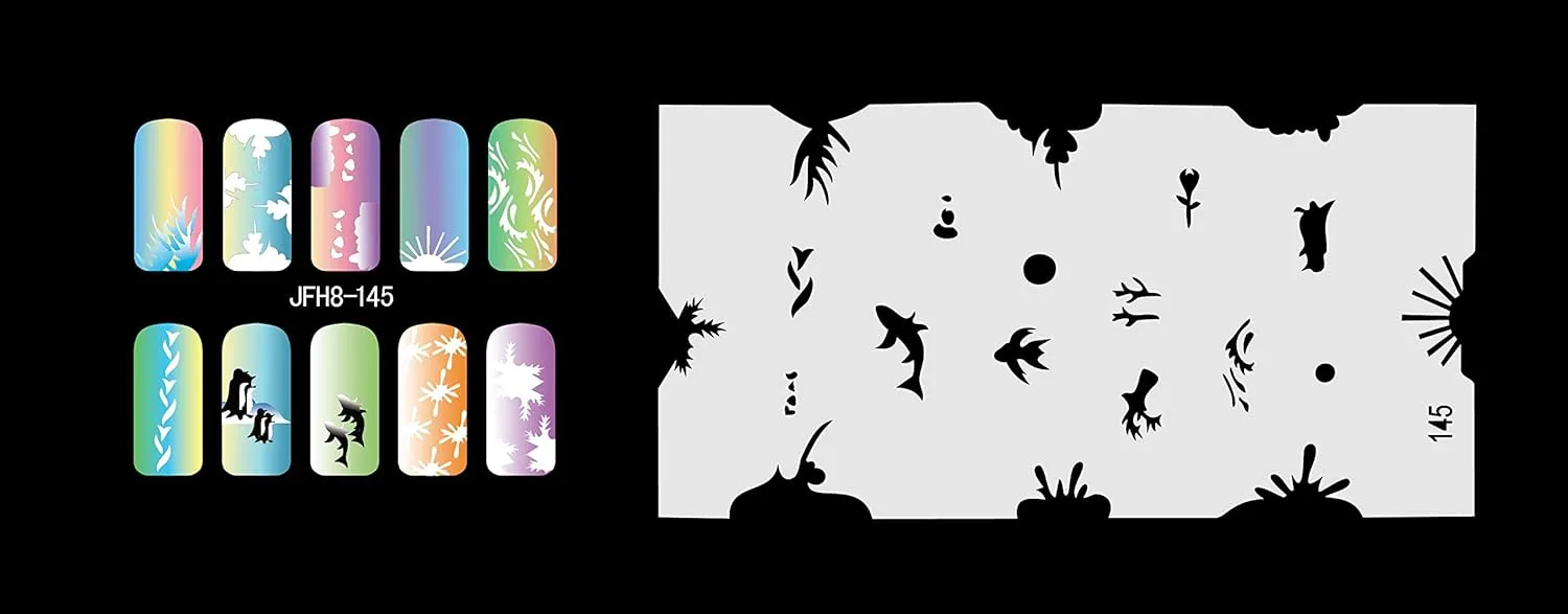 Buyter Manicure Stencils Tools DIY Design Airbrushing 20 Pieces Reusable Template Sheet for Airbrush Kit Nail Art Paint Set (Set 8(141-160))