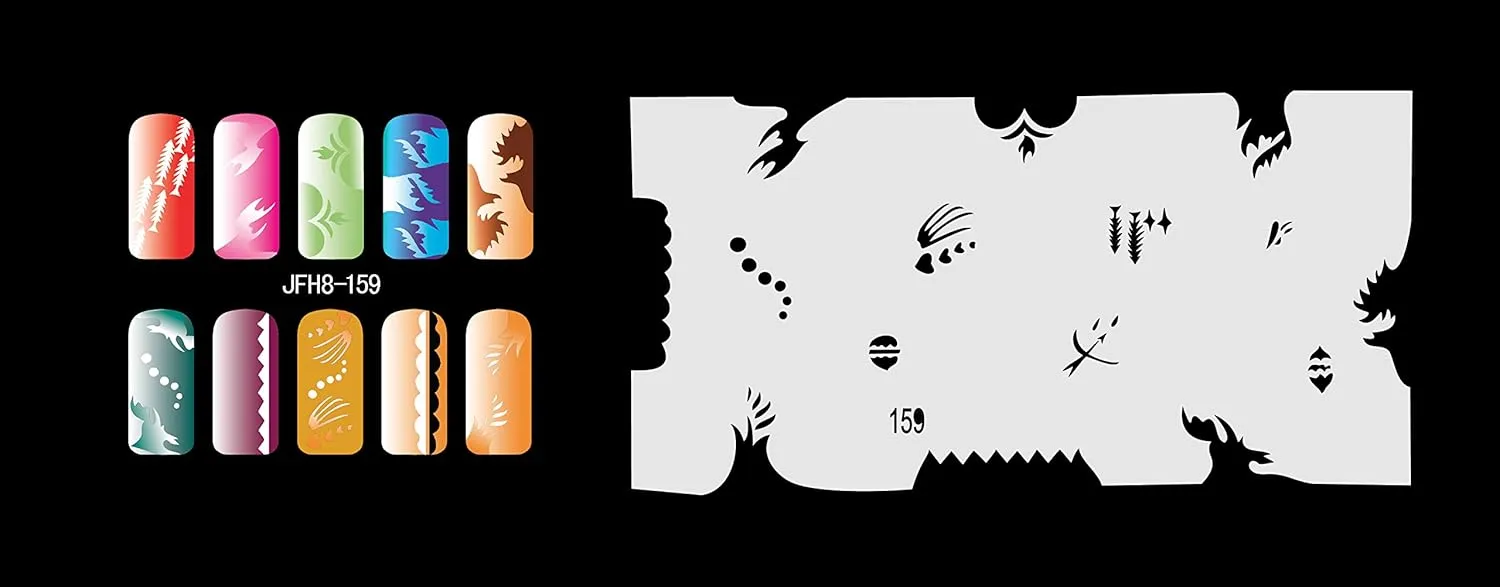 Buyter Manicure Stencils Tools DIY Design Airbrushing 20 Pieces Reusable Template Sheet for Airbrush Kit Nail Art Paint Set (Set 8(141-160))
