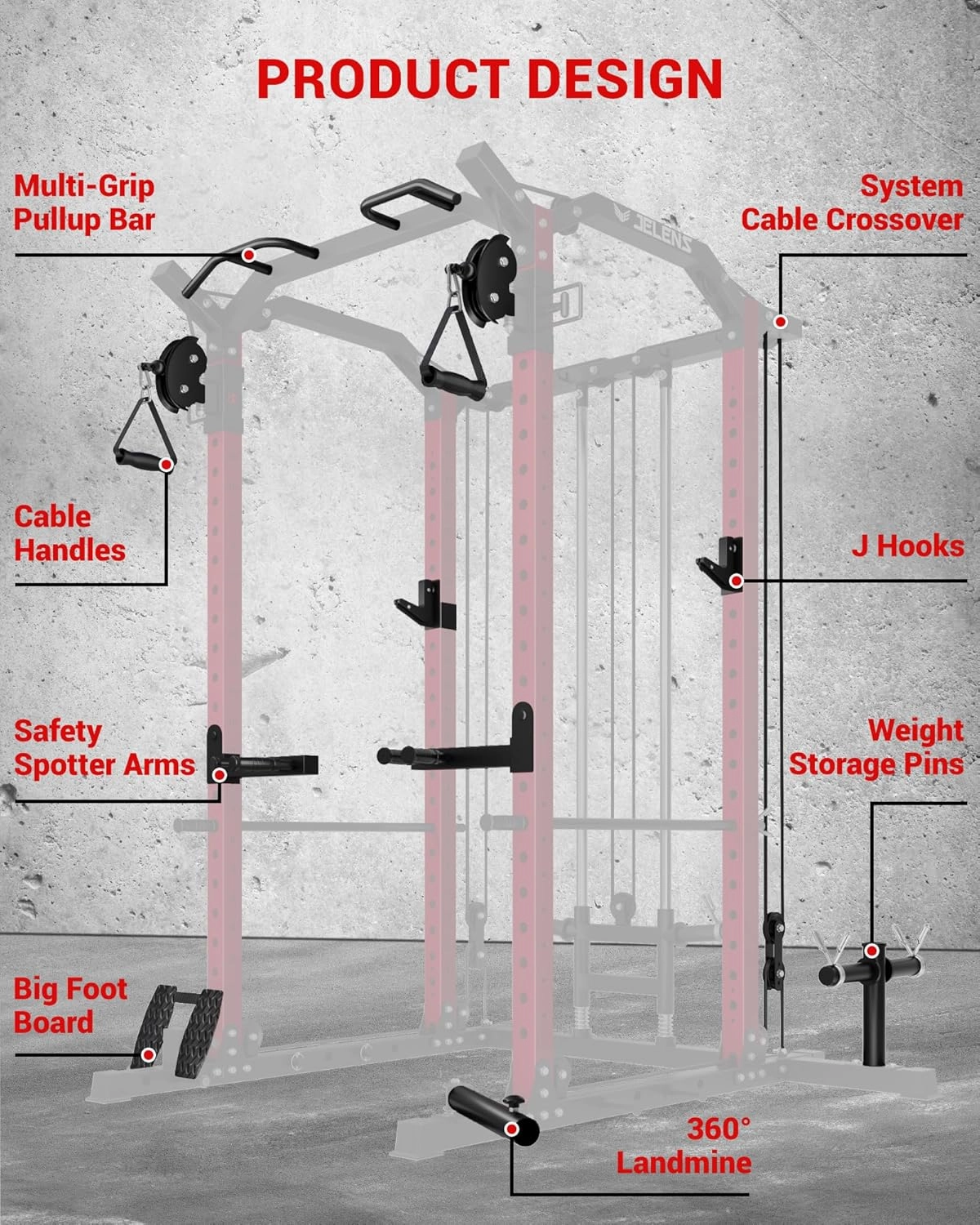 C11 Multi-Function Power Rack, 2000 lbs Power Cage with Adjustable Cable Crossover System and More Training Attachment, All-in-One Squat Rack with Dual Pulley System, Weight Cage for Home