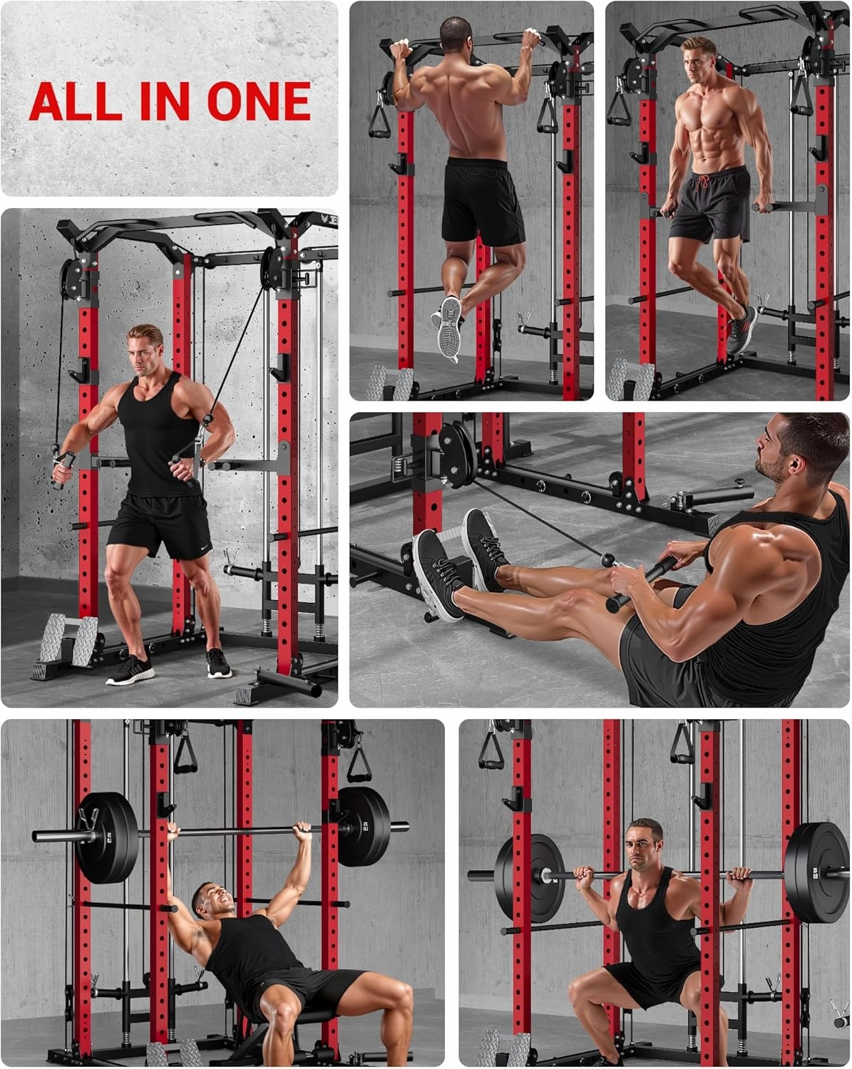 C11 Multi-Function Power Rack, 2000 lbs Power Cage with Adjustable Cable Crossover System and More Training Attachment, All-in-One Squat Rack with Dual Pulley System, Weight Cage for Home
