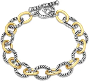 Cable Link Bracelets for Women, Gold and Silver Two Tone Twisted Chain Designer Dupes Bracelet
