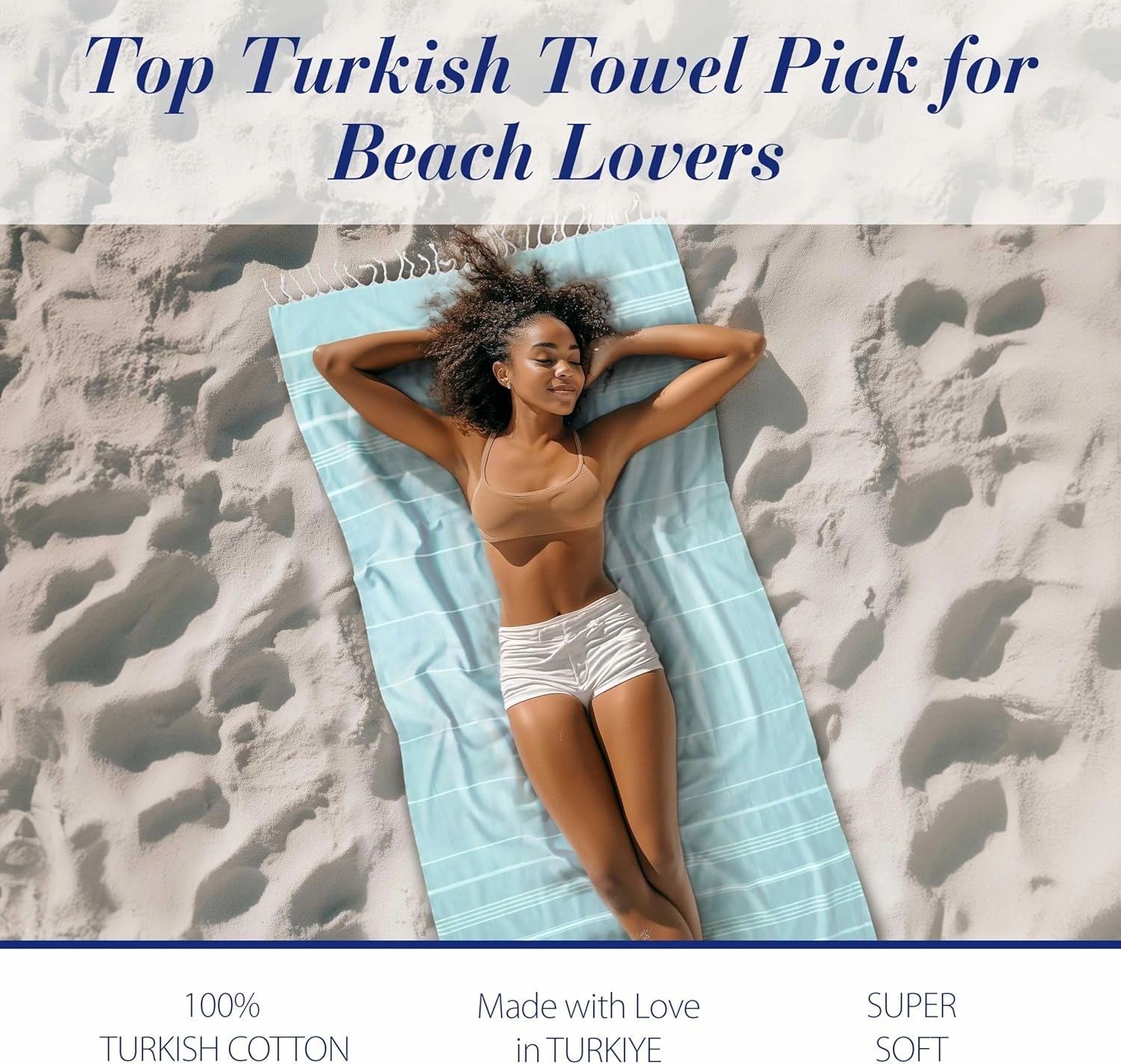 Cacala Lightweight and Thin Turkish Beach Towel 100% Cotton Sand-Free and Quick-Drying Goodness Perfect as an Extra Large Travel Towel, Beach Accessory, or Gift for Beach Lovers, 37 x 70