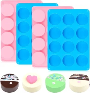 CAKETIME Oreo Molds Silicone, Chocolate Covered Oreos Mold 12-Cavity Round Cylinder Silicone Molds for Chocolate 4 Pack, Regular, 2-Pc: Pink & 2-Pc: Blue, JSC4179-4