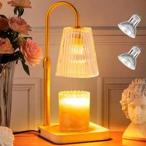 Candle Warmer Lamp with Timer and 2 Bulbs - Adjustable Height Wax Melt Electric Light Warming Dimmable Top Melter Heater for Melting Heating Small Jar Candles Gifts Women Mom Birthday Home Desk Decor