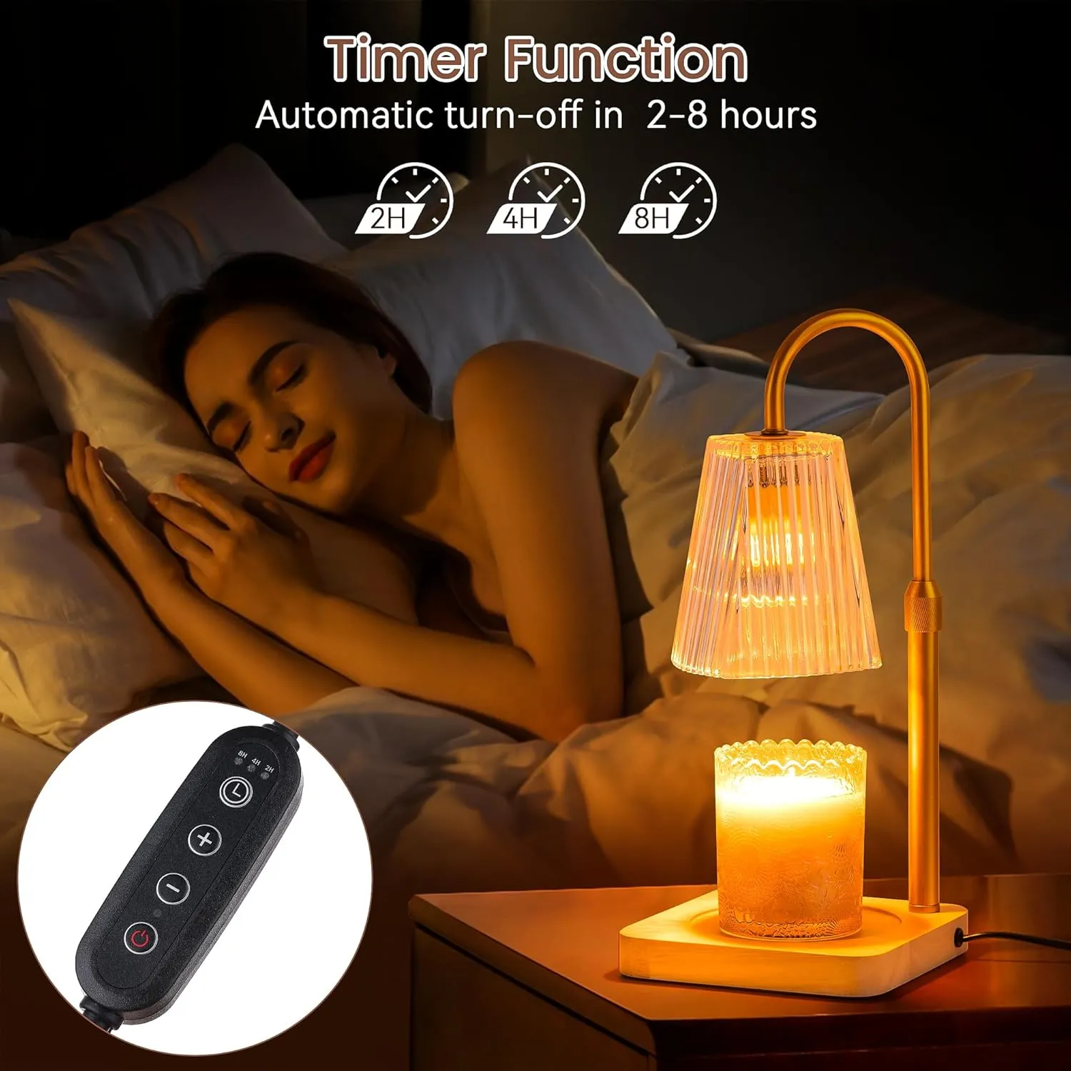 Candle Warmer Lamp with Timer and 2 Bulbs - Adjustable Height Wax Melt Electric Light Warming Dimmable Top Melter Heater for Melting Heating Small Jar Candles Gifts Women Mom Birthday Home Desk Decor