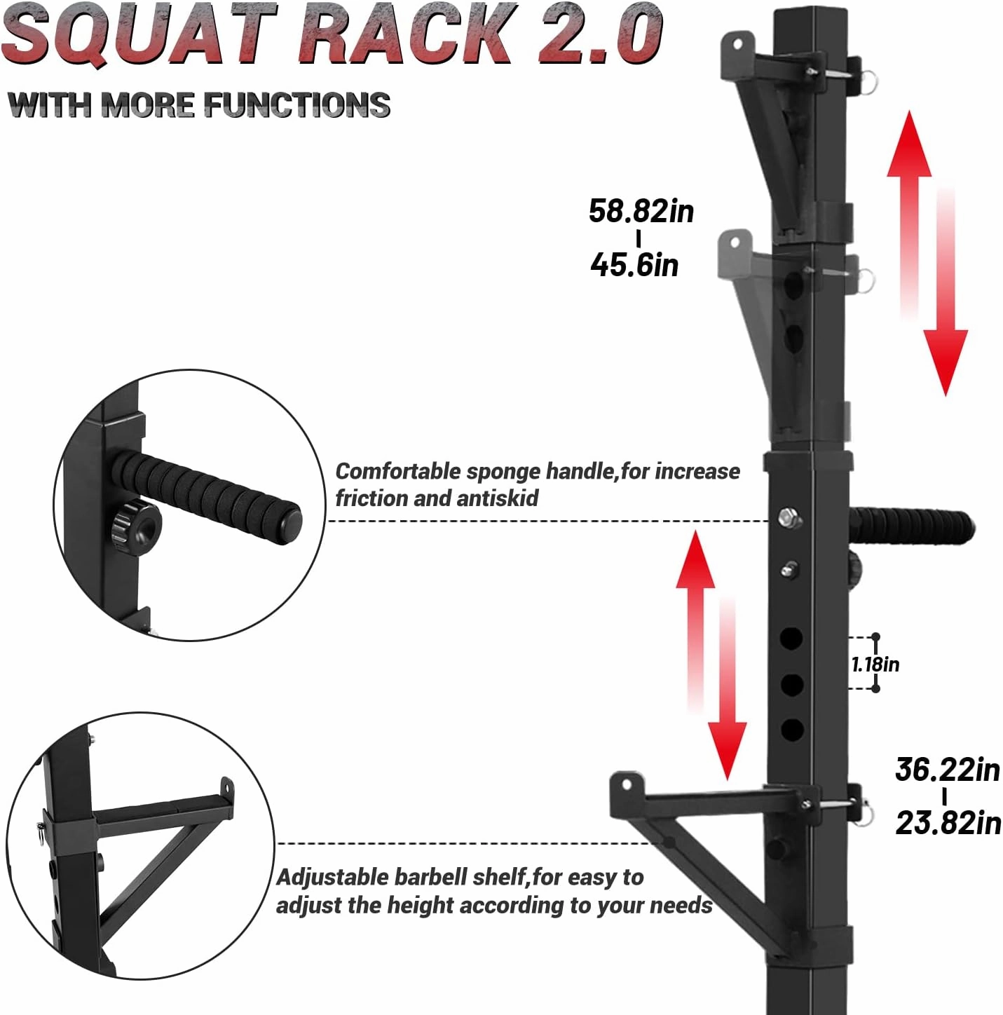 CANPA Squat Rack, Adjustable Barbell Rack Strength Training Barbell Stand with Dip Station Multi-Function Squat Stand Equipment for Home Gym Fitness 600Lbs