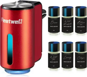 Car Air Freshener, Three Adjustable Modes Intelligent Aroma Diffuser, Rechargeable Car Diffuser Air Freshener, Red