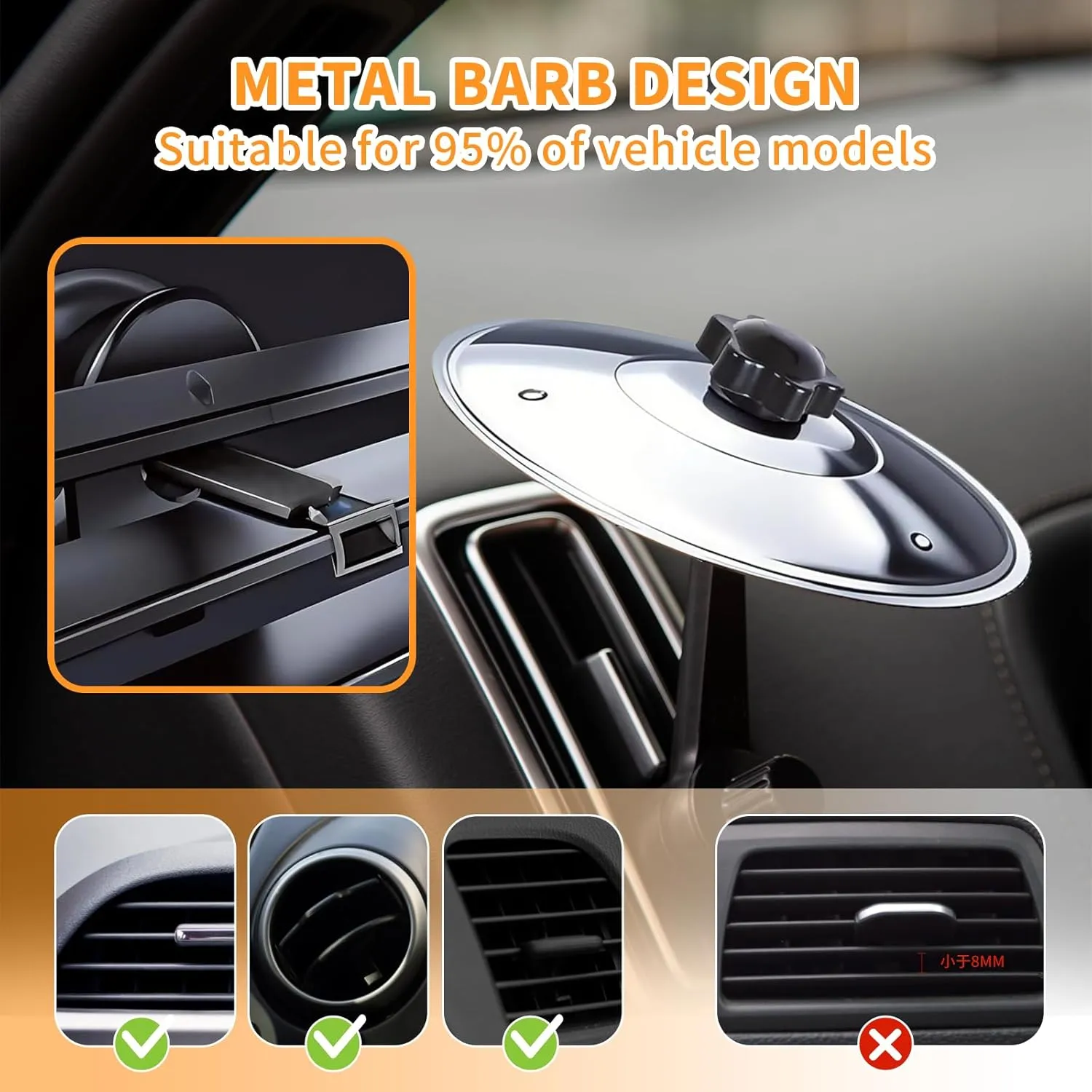 Car Cymbal, Car Crash Cymbal Air Vent - Easy Clip-On Mini Cymbal for Car Dashboard.Cool car interior accessories for entertainment(Silver)