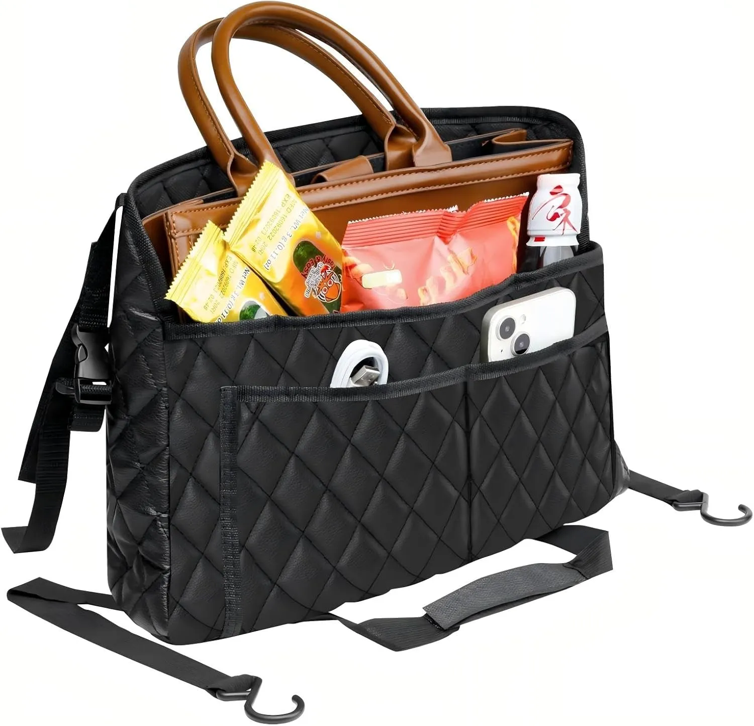 Car Handbag Holder Between Seat Durable Leather Seat Back Organizer Pet & Kids Driver Storage Netting Pouch Driver Storage Netting Pouch (Upgraded Black B)