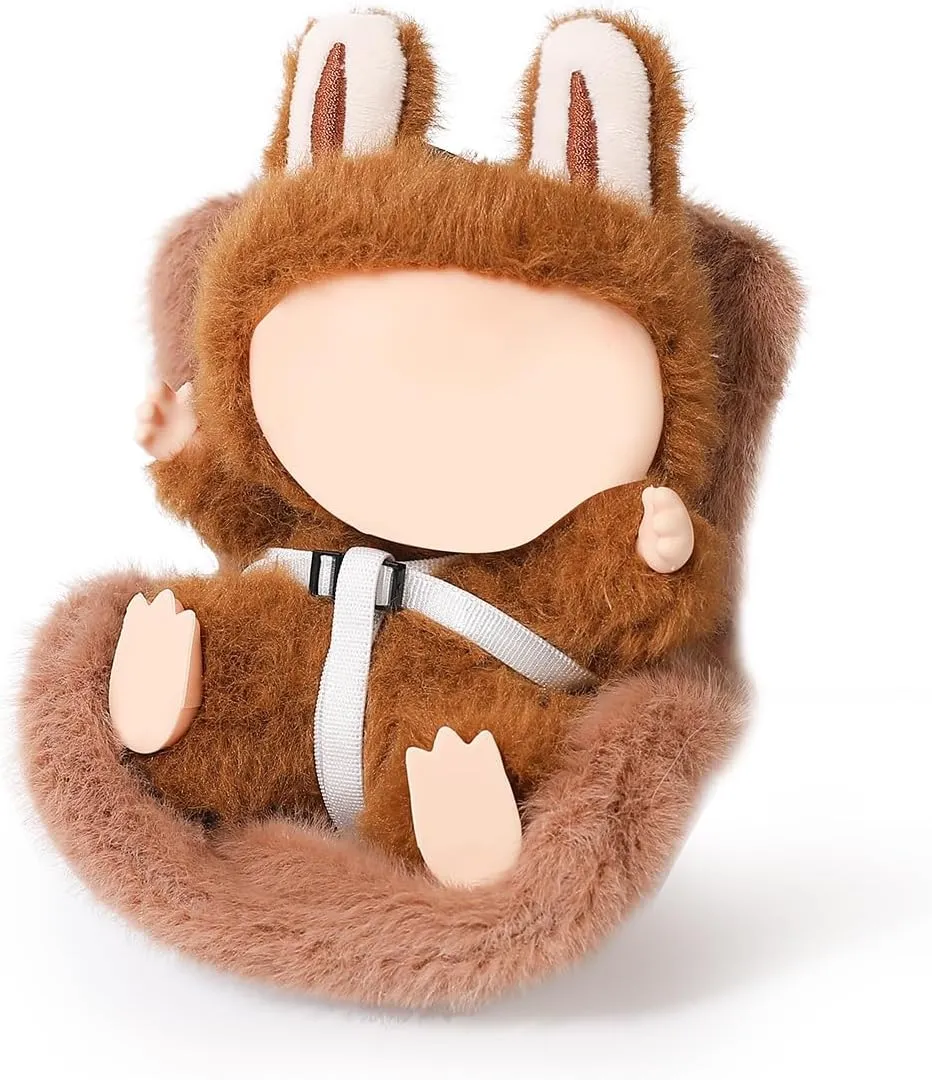 Car Seat for 10-17cm Dolls, Air Vent Clips Plush Doll Seat Toy Ornaments Accessories Compatible with Labubu Doll (Brown)