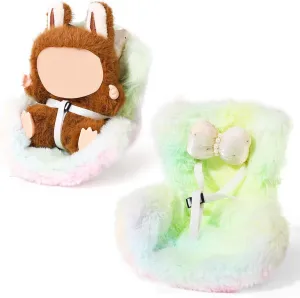 Car Seat for 10-17cm Dolls, Air Vent Clips Plush Doll Seat Toy Ornaments Accessories Compatible with Labubu Doll (Colorful Pink)