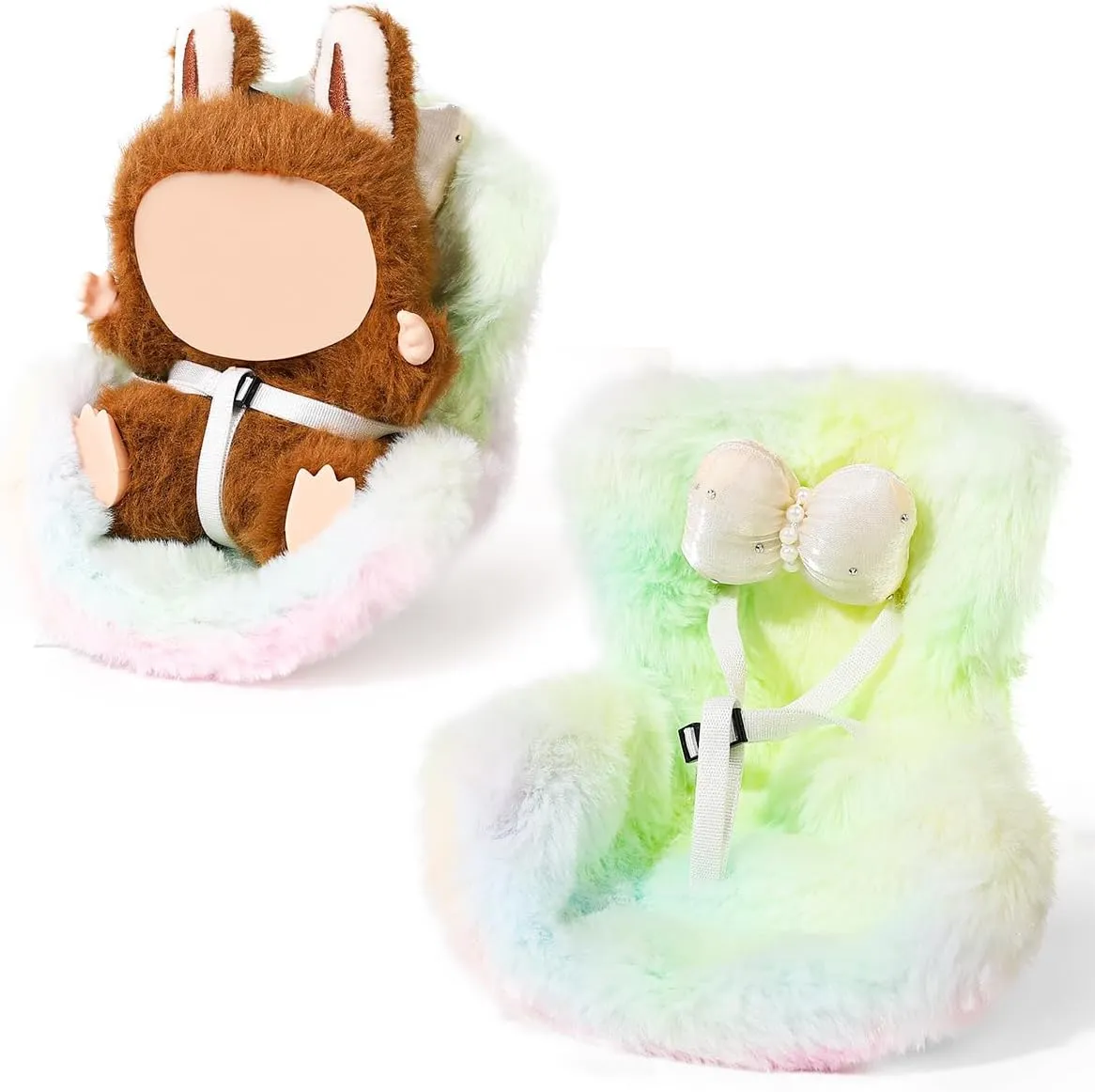 Car Seat for 10-17cm Dolls, Air Vent Clips Plush Doll Seat Toy Ornaments Accessories Compatible with Labubu Doll (Colorful Pink)
