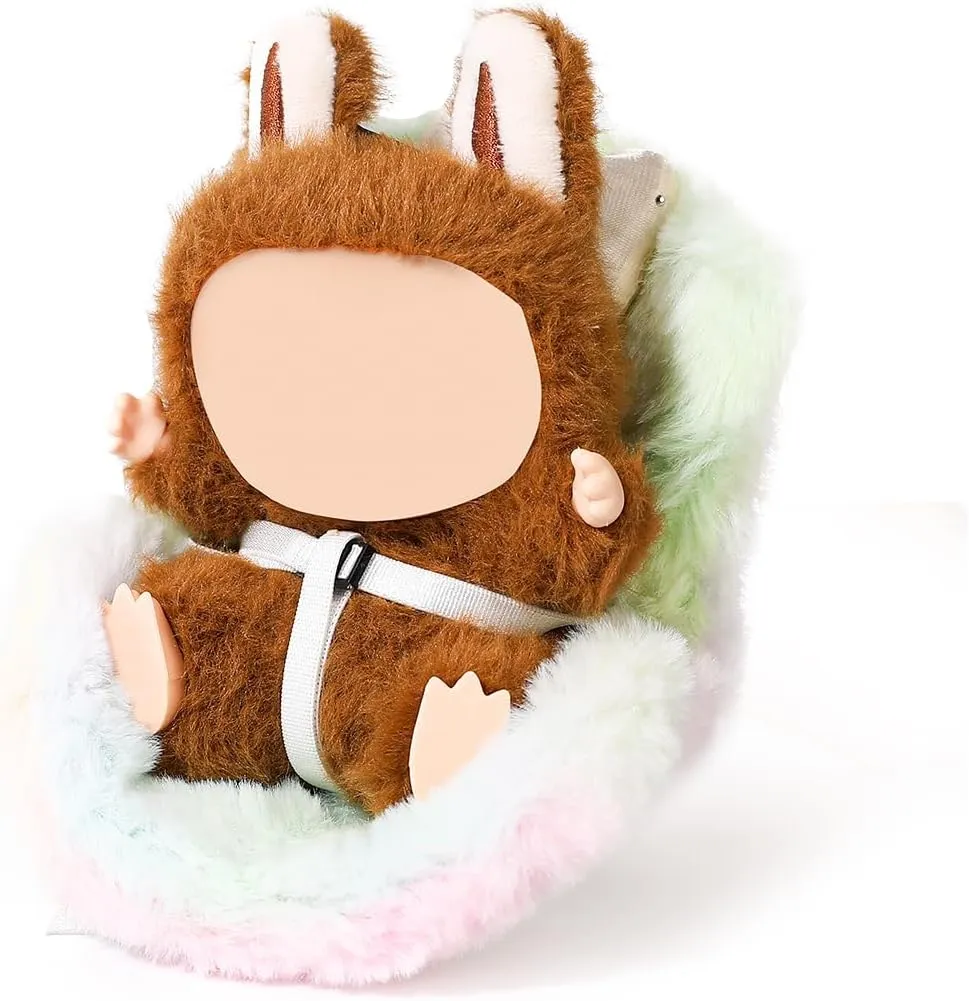 Car Seat for 10-17cm Dolls, Air Vent Clips Plush Doll Seat Toy Ornaments Accessories Compatible with Labubu Doll (Colorful Pink)