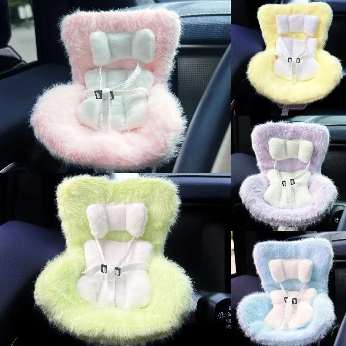 Car Seat for Dolls with Soft Furry Cushion for 10-17cm Dolls, Accessories Car Seat for Doll, Air Vent Clip and Desktop Stand, Cute and Functional Car Ornament for Doll Fans and Collectors (Green)
