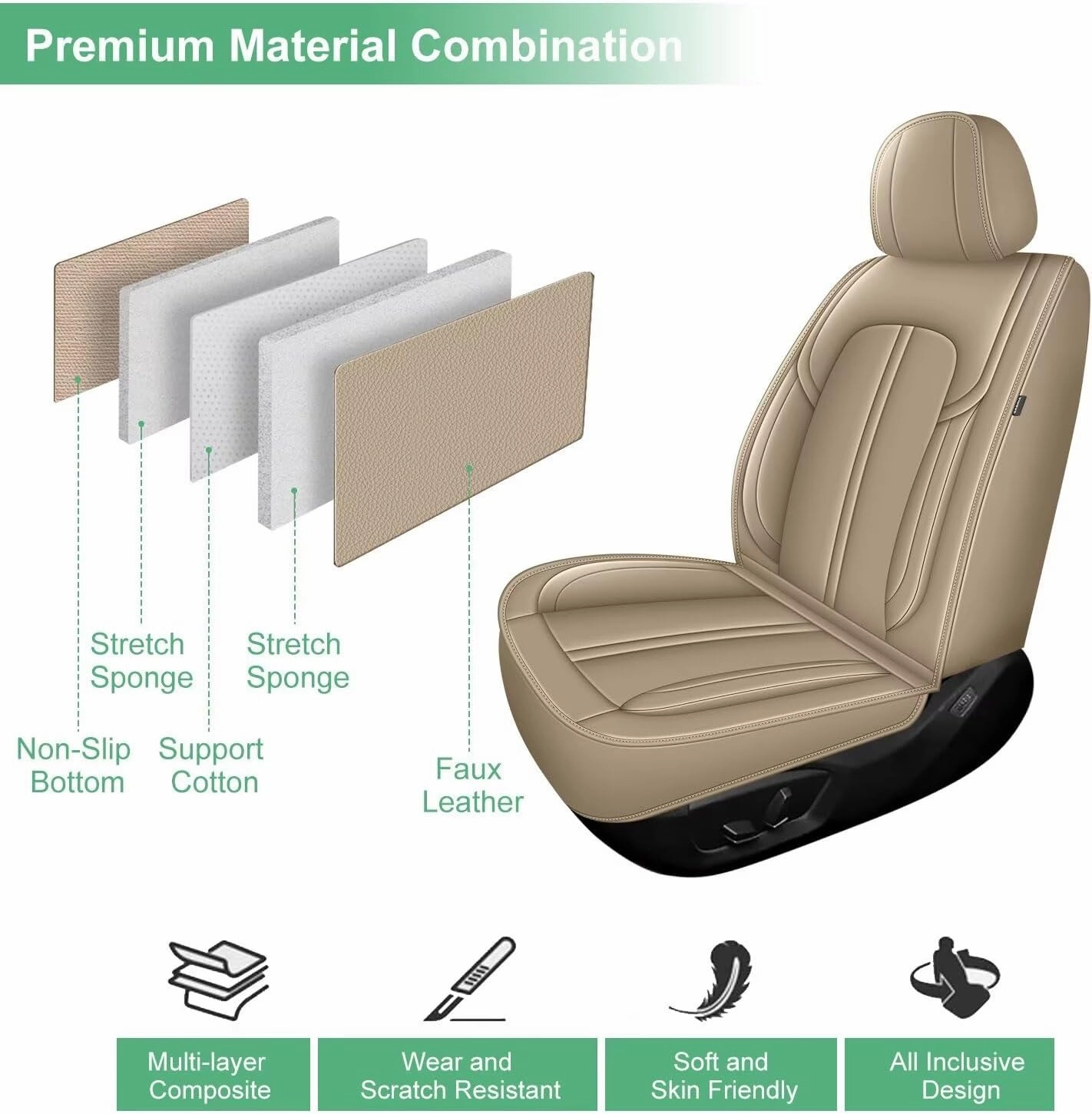 Car Seat Covers Full Set Fit for Ford Edge 2007-2024 2025: Waterproof Faux Leather Seat Cover Automotive Seat Cushion Protectors Compatible Airbag (5 Seats, Beige)