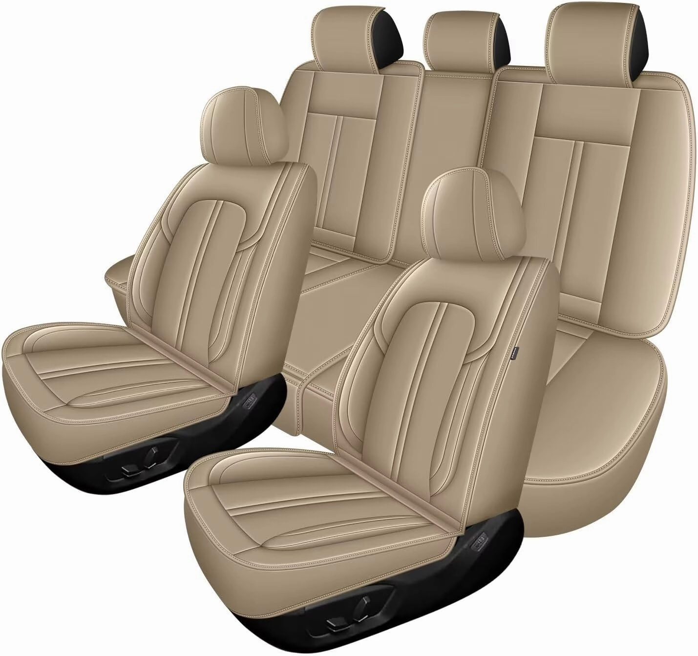 Car Seat Covers Full Set Fit for Ford Edge 2007-2024 2025: Waterproof Faux Leather Seat Cover Automotive Seat Cushion Protectors Compatible Airbag (5 Seats, Beige)