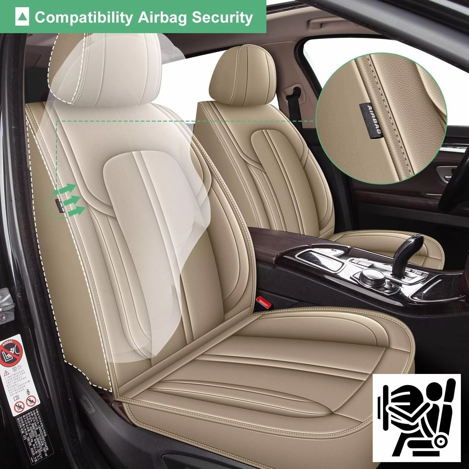Car Seat Covers Full Set Fit for Ford Edge 2007-2024 2025: Waterproof Faux Leather Seat Cover Automotive Seat Cushion Protectors Compatible Airbag (5 Seats, Beige)