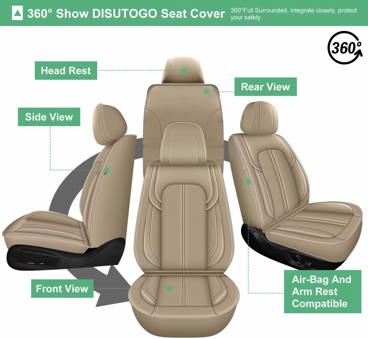 Car Seat Covers Full Set Fit for Ford Edge 2007-2024 2025: Waterproof Faux Leather Seat Cover Automotive Seat Cushion Protectors Compatible Airbag (5 Seats, Beige)