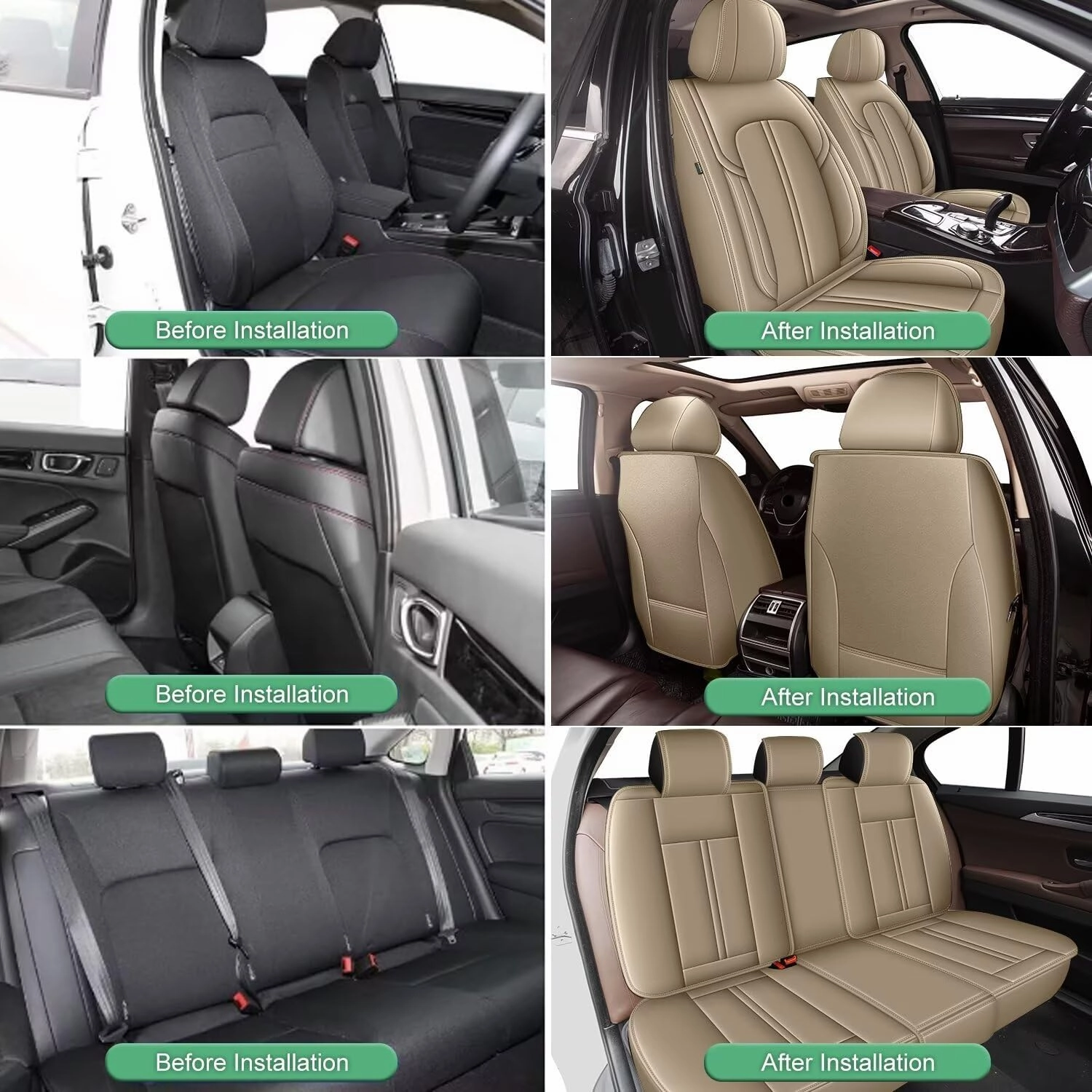 Car Seat Covers Full Set Fit for Ford Edge 2007-2024 2025: Waterproof Faux Leather Seat Cover Automotive Seat Cushion Protectors Compatible Airbag (5 Seats, Beige)