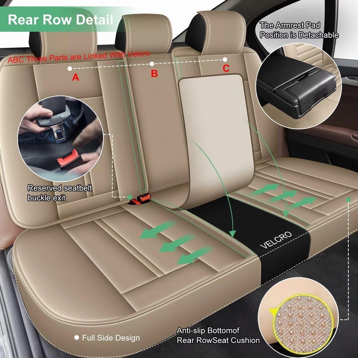 Car Seat Covers Full Set Fit for Ford Edge 2007-2024 2025: Waterproof Faux Leather Seat Cover Automotive Seat Cushion Protectors Compatible Airbag (5 Seats, Beige)