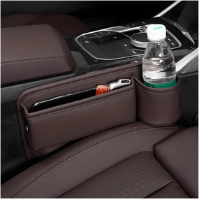 Car Seat Gap Filler - Multifunctional Leather Front Organizer With Cup Holder, Adjustable Vehicle Gap Storage Box Between Seat and Console, Car Accessories (Brown, Passenger)