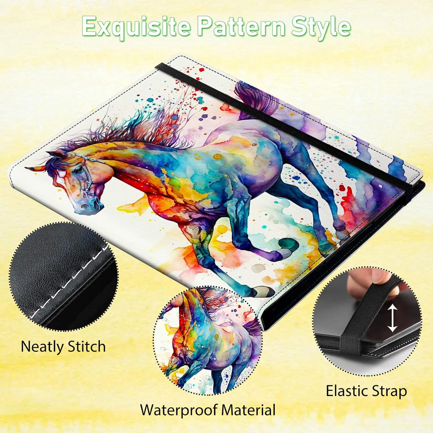 Card Binder 9 Pocket Trading Card Album Folder 720 Side Loading Pocket Binder Baseball Card Binder with Colorful Horse Pattern Design Card Binder for Game Cards & Sports Cards