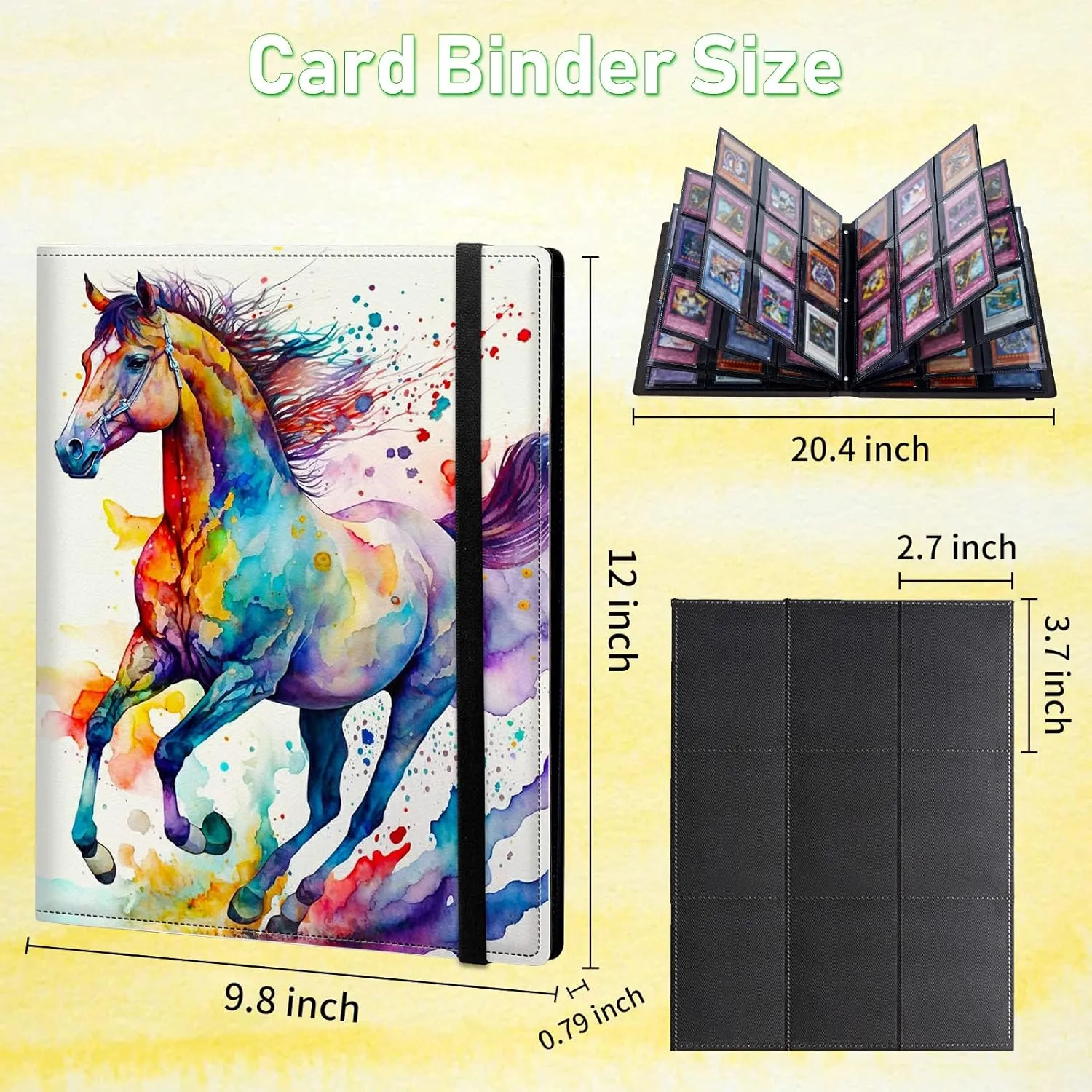 Card Binder 9 Pocket Trading Card Album Folder 720 Side Loading Pocket Binder Baseball Card Binder with Colorful Horse Pattern Design Card Binder for Game Cards & Sports Cards