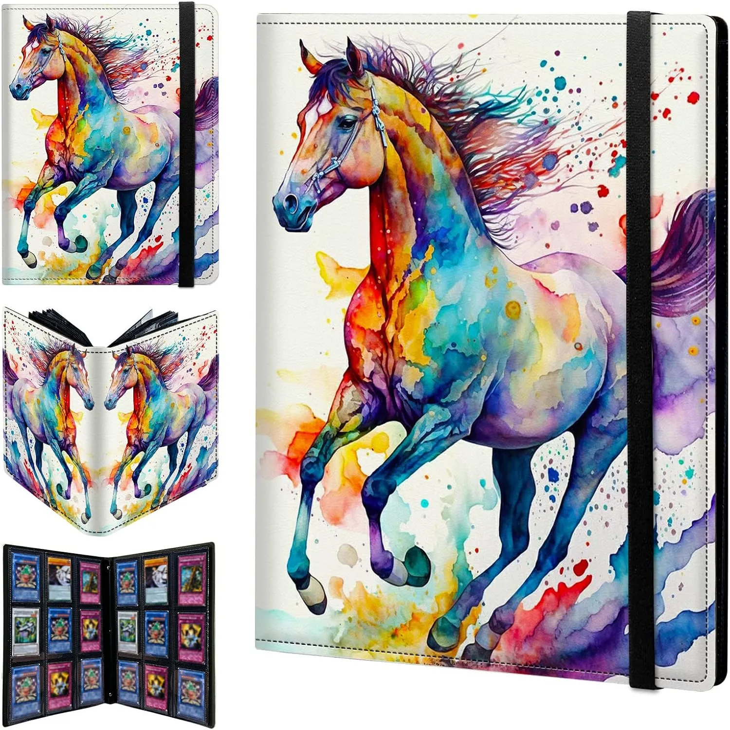 Card Binder 9 Pocket Trading Card Album Folder 720 Side Loading Pocket Binder Baseball Card Binder with Colorful Horse Pattern Design Card Binder for Game Cards & Sports Cards
